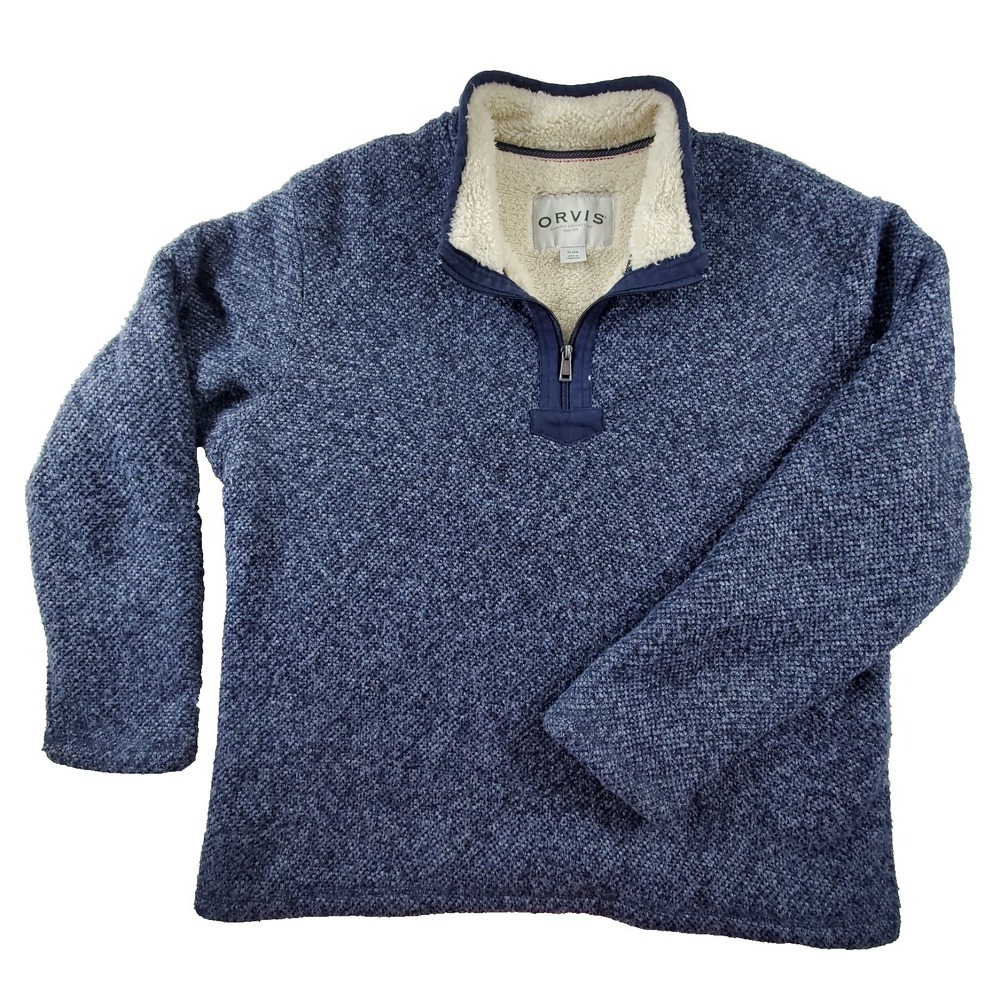 Orvis Sherpa‎ Lined 1/4 Zip Pullover Sweater Blue XL Fleece Lined